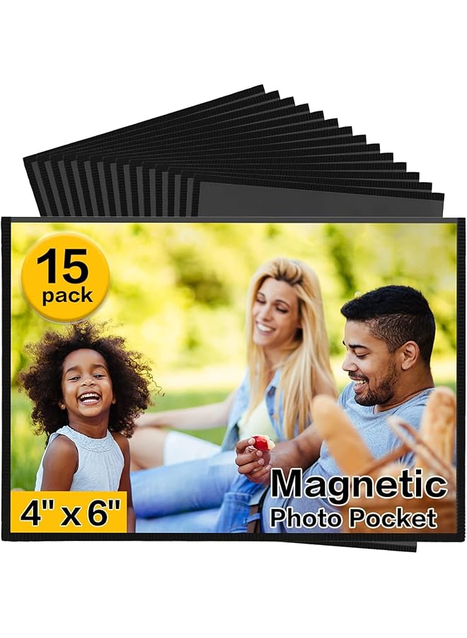erorex Magnetic Picture Frames For Refrigerator 4X6 Inches Black Magnetic Photo Frames With Plastic Sleeves For Fridge Locker Cabinet 15 Units - Image 1
