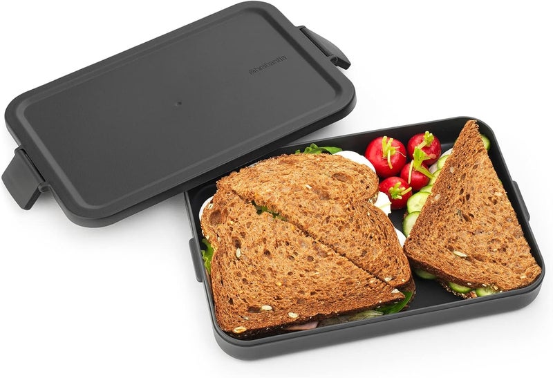 brabantia Make & Take Lunch Box, Flat, Plastic, Dark Grey - Image 1
