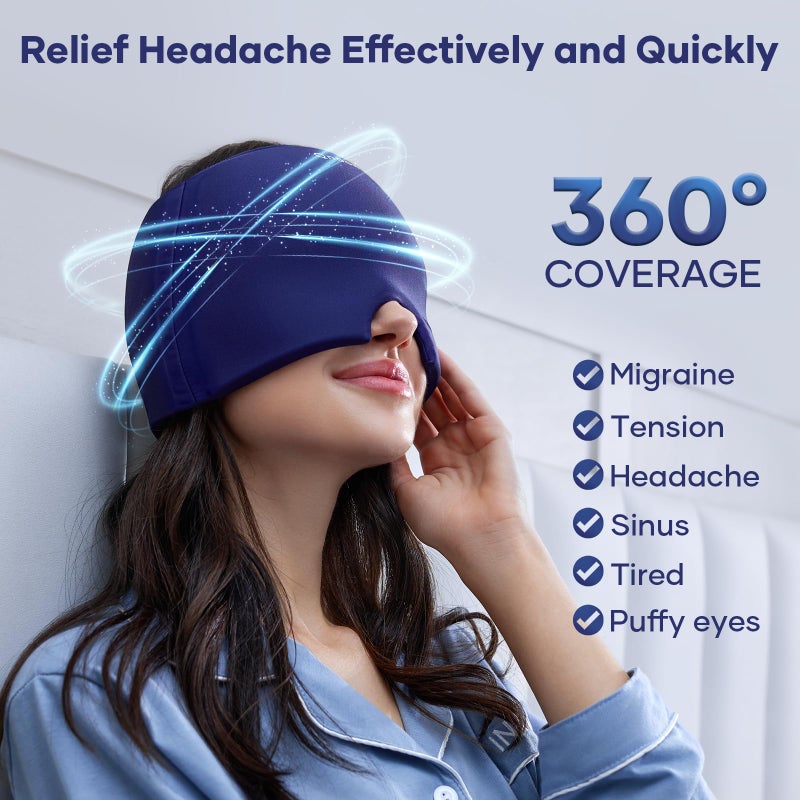 Qnoon Migraine Relief Cap, Headache Relief Cap Mask Products, Cooling Odorless Gel Ice Head Wrap for Tension, Stress,Hangover & Puffy Eyes - Image 2