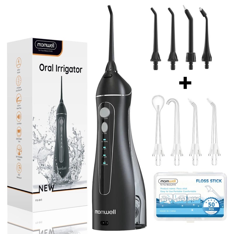 Mornwell Cordless Water flosser for teeth F18,4 Pressure Settings, 8 Jet Tips, IPX7 Waterproof, USB Rechargeable Battery Deep Cleaning - Image 1