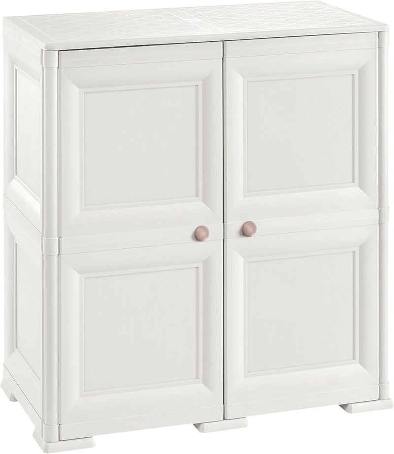 Clevermade Omnimodus Plastic Storage Cabinet with Doors Lightweight Cupboard with 1 Shelf for Organization Easy Assembly Cream - Image 1