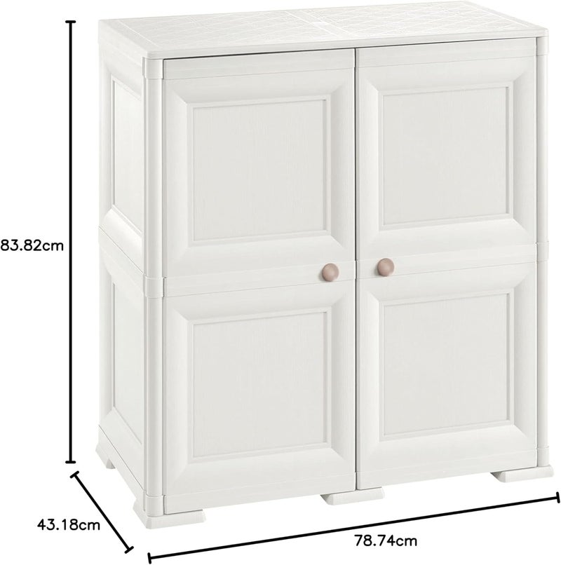 Clevermade Omnimodus Plastic Storage Cabinet with Doors Lightweight Cupboard with 1 Shelf for Organization Easy Assembly Cream - Image 3