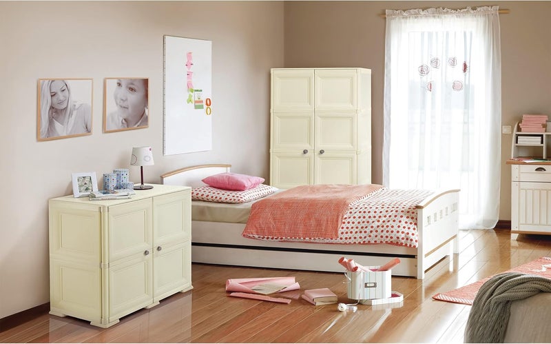 Clevermade Omnimodus Plastic Storage Cabinet with Doors Lightweight Cupboard with 1 Shelf for Organization Easy Assembly Cream - Image 5