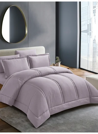 Donetella Bedding Comforter Set King Size, 6-Pcs Bed Set Fits 200x200 Cms -Hotel Striped  Bedding Set-All Season- Brushed Microfiber (طقم مفرش سرير فندقي)