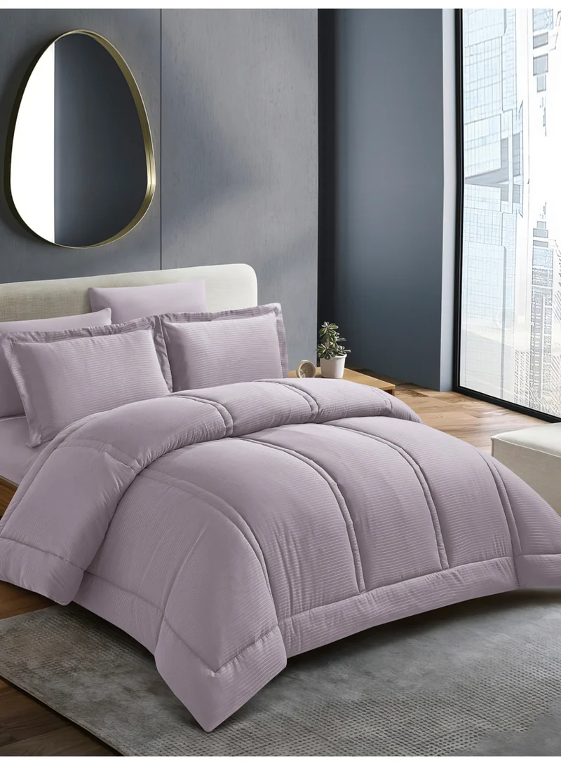 Donetella Bedding Comforter Set King Size, 6-Pcs Bed Set Fits 200x200 Cms -Hotel Striped  Bedding Set-All Season- Brushed Microfiber (طقم مفرش سرير فندقي)