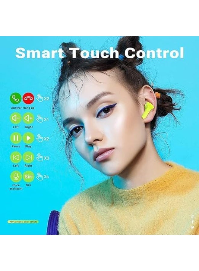 Wireless sports earbuds with digital display, neon green color, sweat-resistant design - Image 4