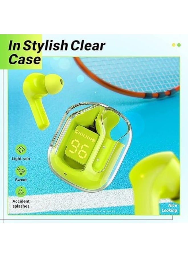 Wireless sports earbuds with digital display, neon green color, sweat-resistant design - Image 5