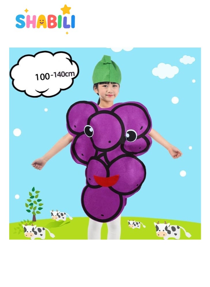 SHABILI Kids Grape Fruit Costume Outfit for Boys and Girls, Halloween Vegetable and Fruit Fancy Dress Cosplay for Children, Toddler Farm Nature Day School Performance Stage Party Suit (Non-Woven Fabric, Fits 100–140cm) - Image 4
