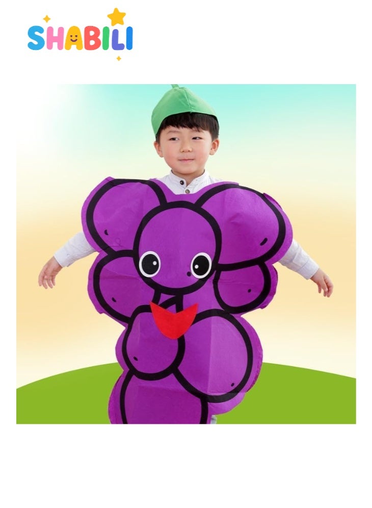 SHABILI Kids Grape Fruit Costume Outfit for Boys and Girls, Halloween Vegetable and Fruit Fancy Dress Cosplay for Children, Toddler Farm Nature Day School Performance Stage Party Suit (Non-Woven Fabric, Fits 100–140cm) - Image 5