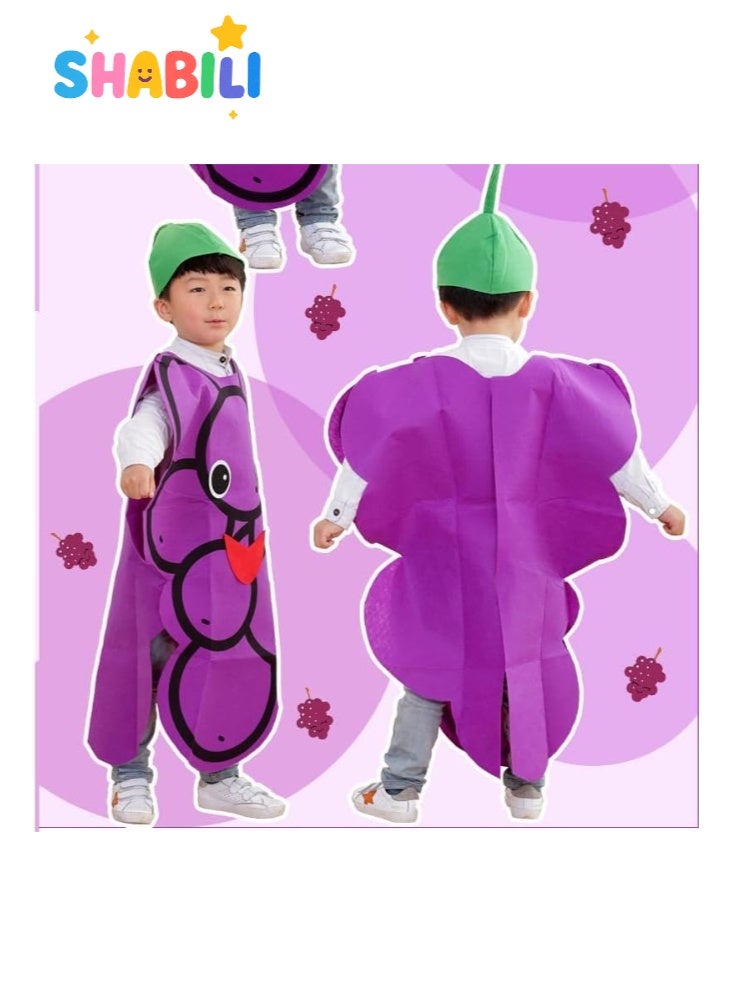 SHABILI Kids Grape Fruit Costume Outfit for Boys and Girls, Halloween Vegetable and Fruit Fancy Dress Cosplay for Children, Toddler Farm Nature Day School Performance Stage Party Suit (Non-Woven Fabric, Fits 100–140cm) - Image 2