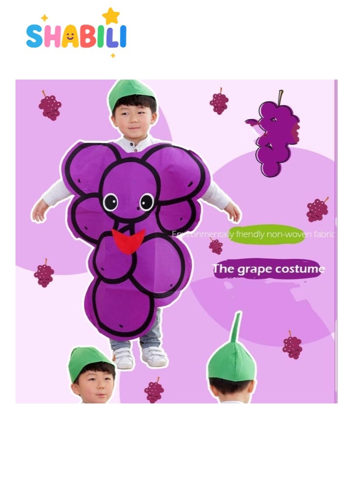 SHABILI Kids Grape Fruit Costume Outfit for Boys and Girls, Halloween Vegetable and Fruit Fancy Dress Cosplay for Children, Toddler Farm Nature Day School Performance Stage Party Suit (Non-Woven Fabric, Fits 100–140cm) - Image 3