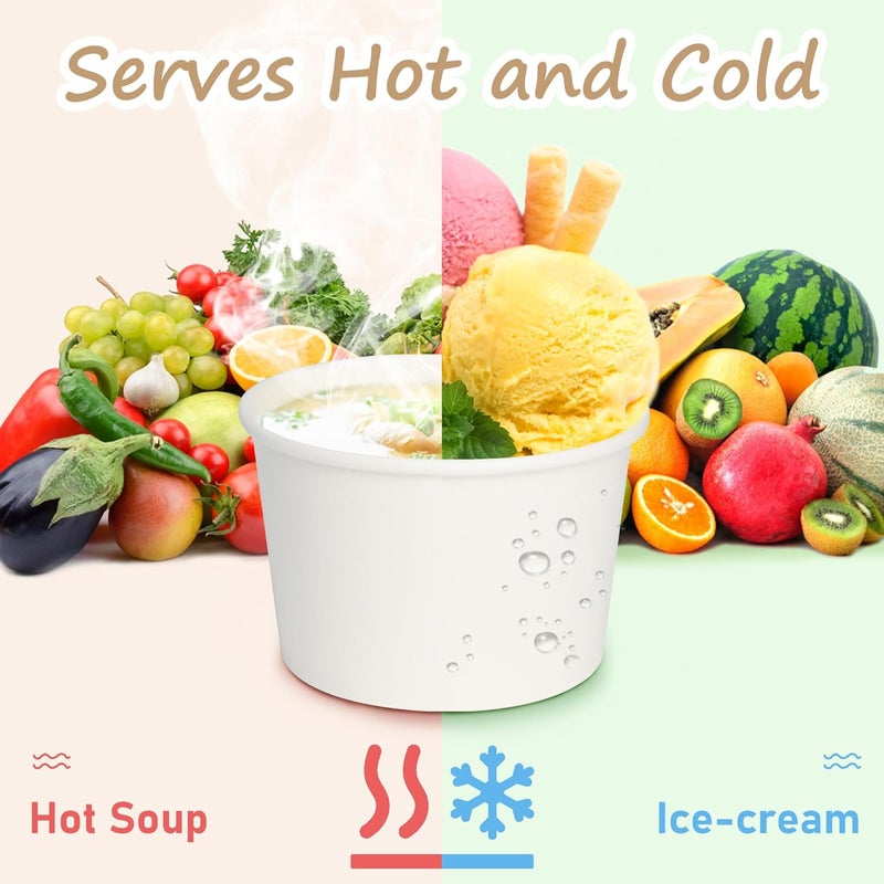 ESSENTIAL Paper Ice Cream Cups with Lids 50pcs 8oz Disposable Dessert Bowls with Lids for Hot or Cold Food Paper Snack Containers for Sundae Frozen Yogurt Soup White - Image 5