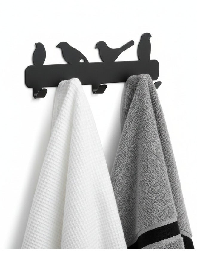 هابي هوم حامل حائط معدني ذاتي اللصق للمطبخ والحمام بـ 3 خطافات – منظم عملي لتعليق الملاعق، القدور، المقالي، المضارب، المناشف وأدوات المطبخ والحمام – تصميم زخرفي على شكل عصفورة – موفر للمساحة، بدون حفر، متين وعصري - أسود - Image 3