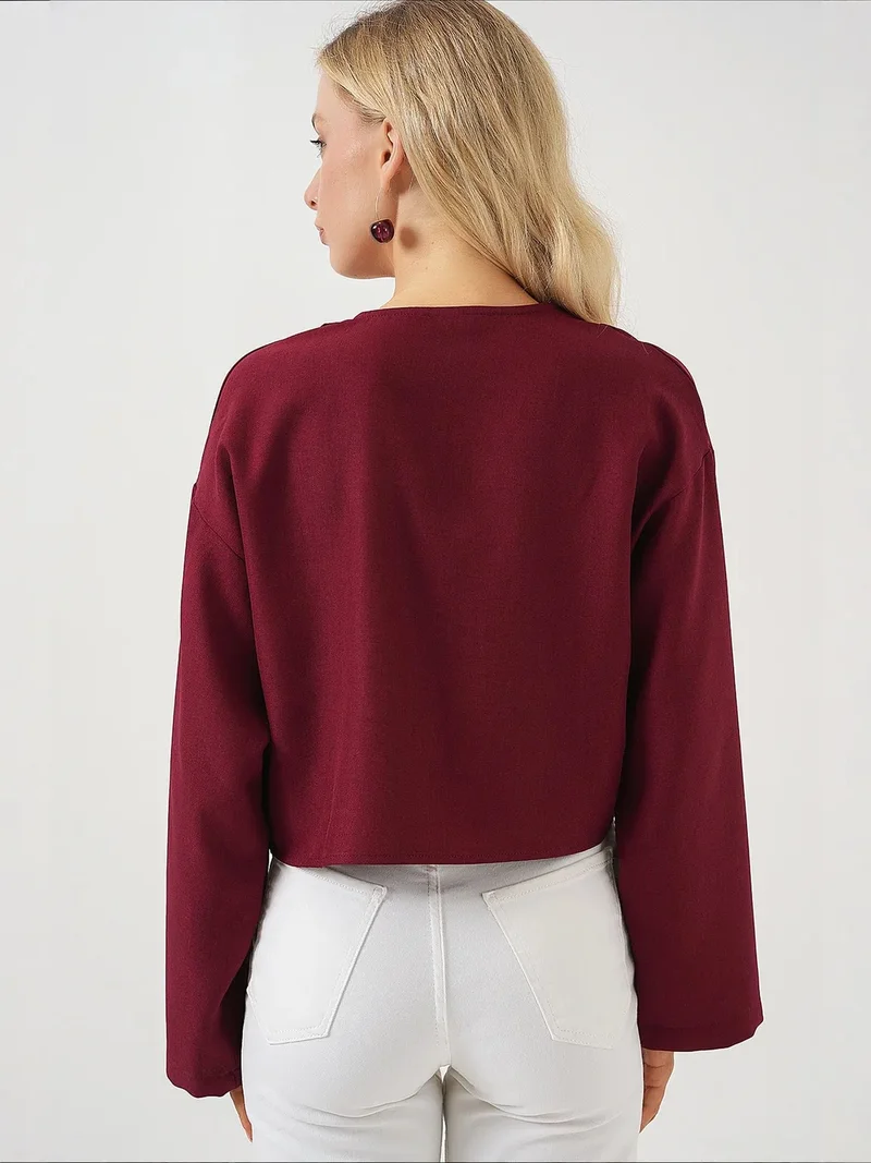 Big Dart Burgundy Red BDART Viscose Blend V-Neck Long Sleeve Kimono with Binding Detail for Women | Best Price UAE
