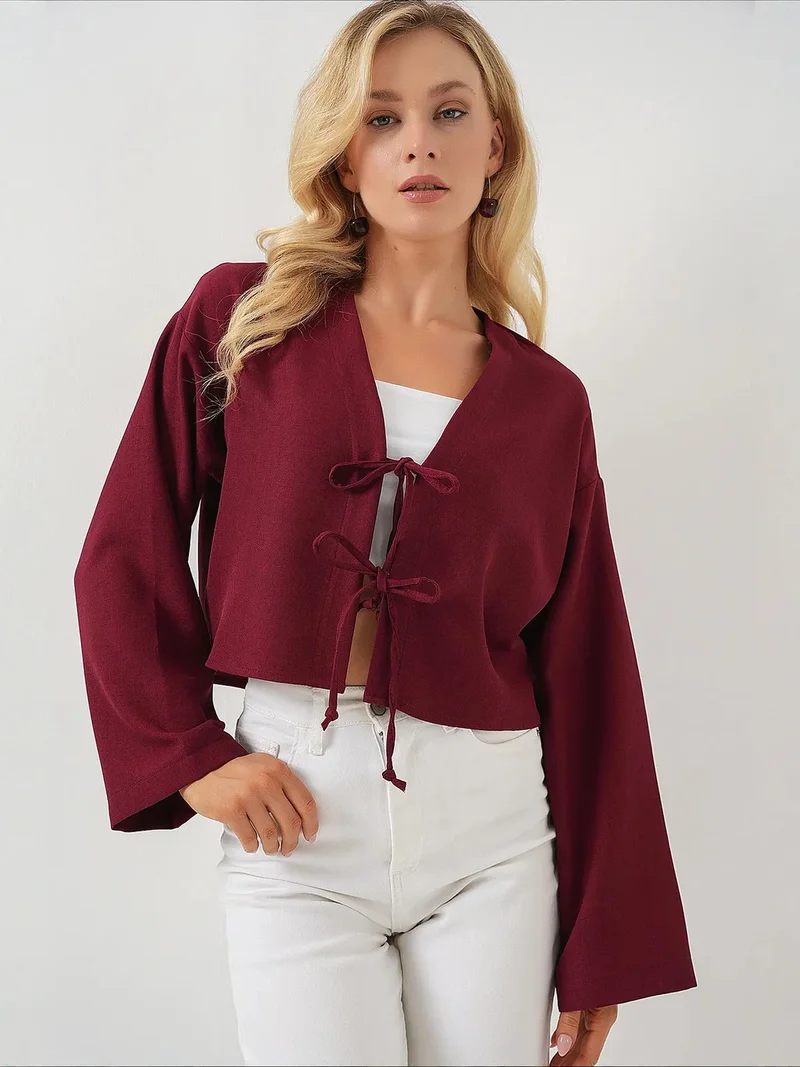 BDART Viscose Blend V-Neck Long Sleeve Kimono with Binding Detail