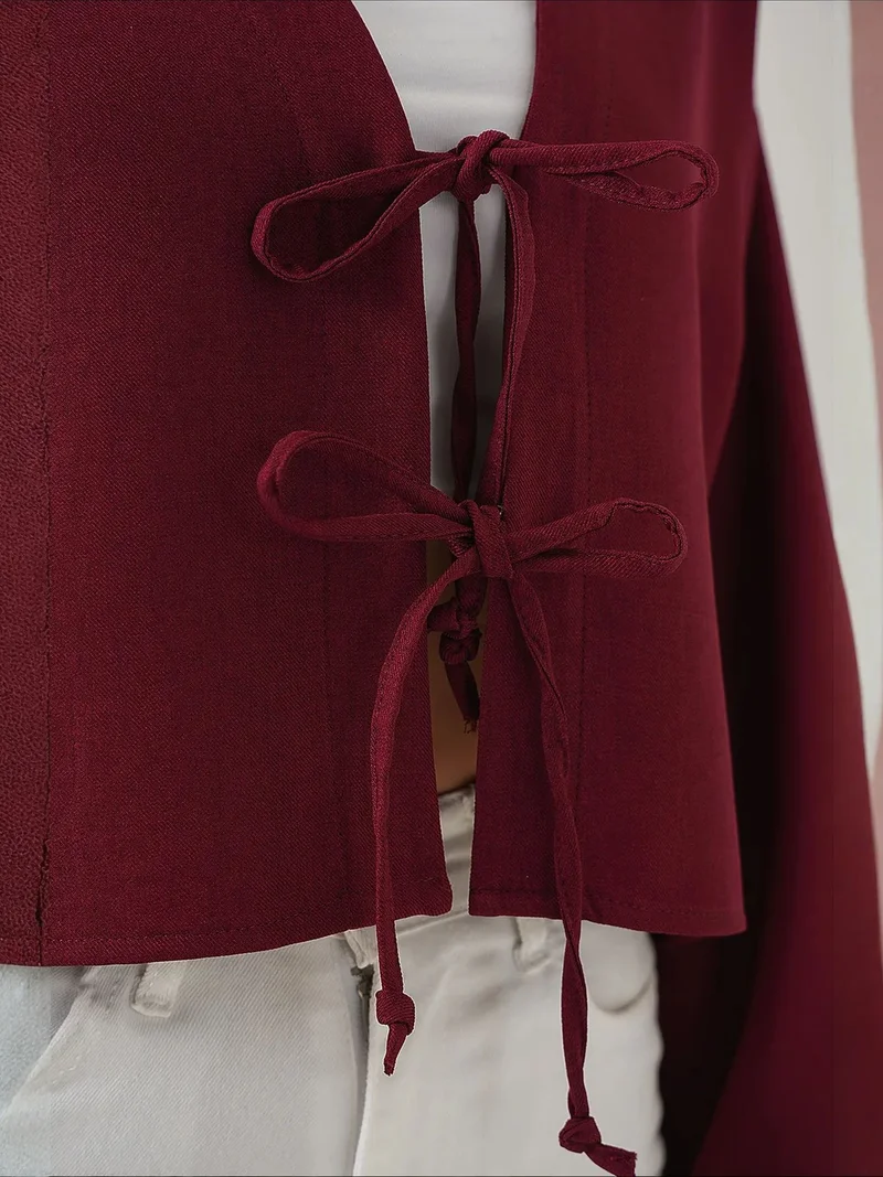 Big Dart Burgundy Red BDART Viscose Blend V-Neck Long Sleeve Kimono with Binding Detail for Women | Best Price UAE