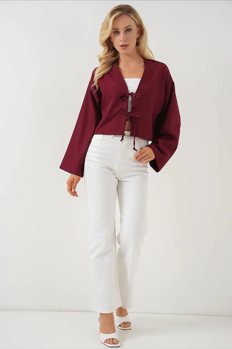 بيغ دارت BDART Viscose Blend V-Neck Long Sleeve Kimono with Binding Detail