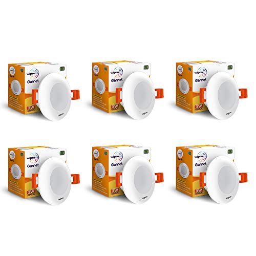Wipro Garnet 3W Led Mini Downlight for Home & Cabinet| Cool Day White (6500K) | Compact Design with 120° Beam Angle | Recessed Down Light for False Ceiling | Cutout - 2.3 Inch | Pack of 6 - Image 1