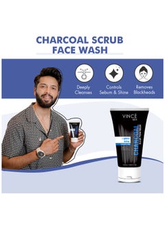 VINCE Charcoal Face Wash – Deep Cleanses, Exfoliates Dead Skin, and Reduces Blackheads – Removes Dirt, Oil, and Impurities for a Clear, Glowing Complexion – 120ml  - Image 5