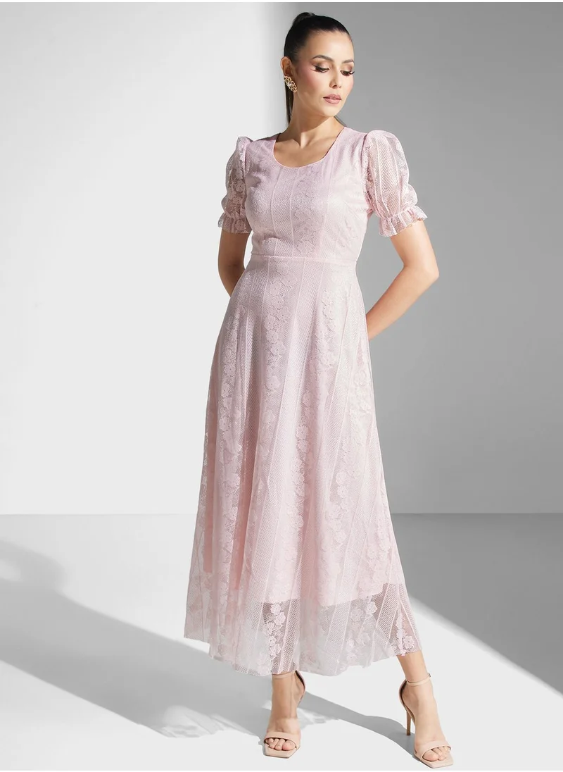 Khizana Lace Detail Puff Sleeve Dress