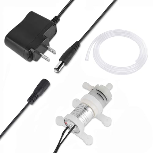 PlusRoc 12V DC Small Water Transfer Pump 1.3LPM Mini Self Priming Micro Pump with Food Grade Pipe and Power Adapter, For Ice Maker Coffee Machine Water Dispenser - Image 1