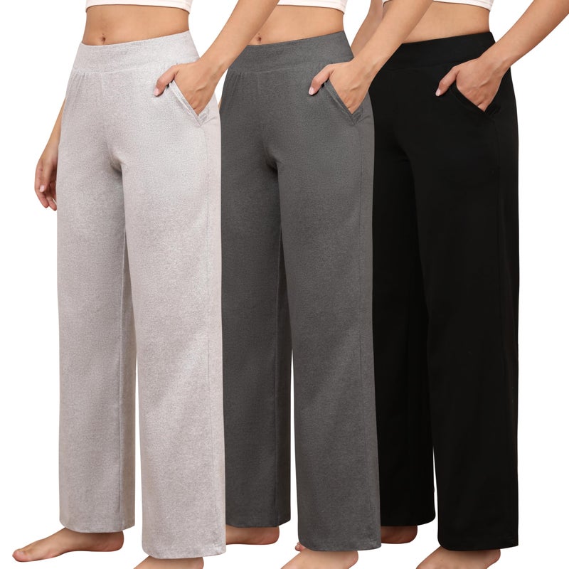 PNAEONG 3 Pack Women's Petite Sweatpants, Casual Wide Leg Pants Loose Fit Lounge Pants with Pocket,P Black+Dark Grey+Light Grey,XL - Image 1