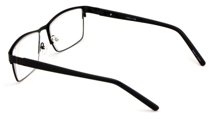 V.W.E. Men Premium Rectangle Metal with Plastic Temple Extra Large Reader - 152mm Wide Frame Reading Glasses (Black, 1.50) - Image 4