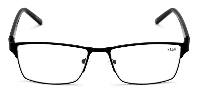 V.W.E. Men Premium Rectangle Metal with Plastic Temple Extra Large Reader - 152mm Wide Frame Reading Glasses (Black, 1.50) - Image 5