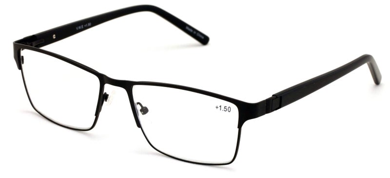 V.W.E. Men Premium Rectangle Metal with Plastic Temple Extra Large Reader - 152mm Wide Frame Reading Glasses (Black, 1.50) - Image 2