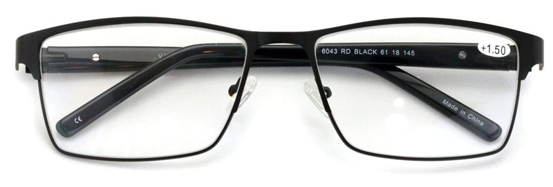 V.W.E. Men Premium Rectangle Metal with Plastic Temple Extra Large Reader - 152mm Wide Frame Reading Glasses (Black, 1.50) - Image 1