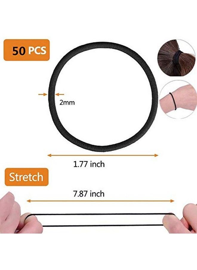 Fameza 50 Pieces Black Hair Ties2Mm Black Elastic Hair Ties Hair Bobbles Hair Bands For Women With Thick Hair Hairbands For Girls Hair Elastics Band No Metal Ponytail Holders (45Mm2Mm)  - Image 3