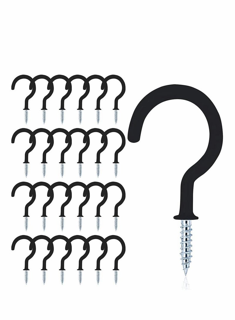 24 Pcs Vinyl Coated Ceiling Hooks Question Mark Shape Hook Heavy Duty Screw Cup for Bathroom Kitchen Wall Hanging (Black)  - Image 1