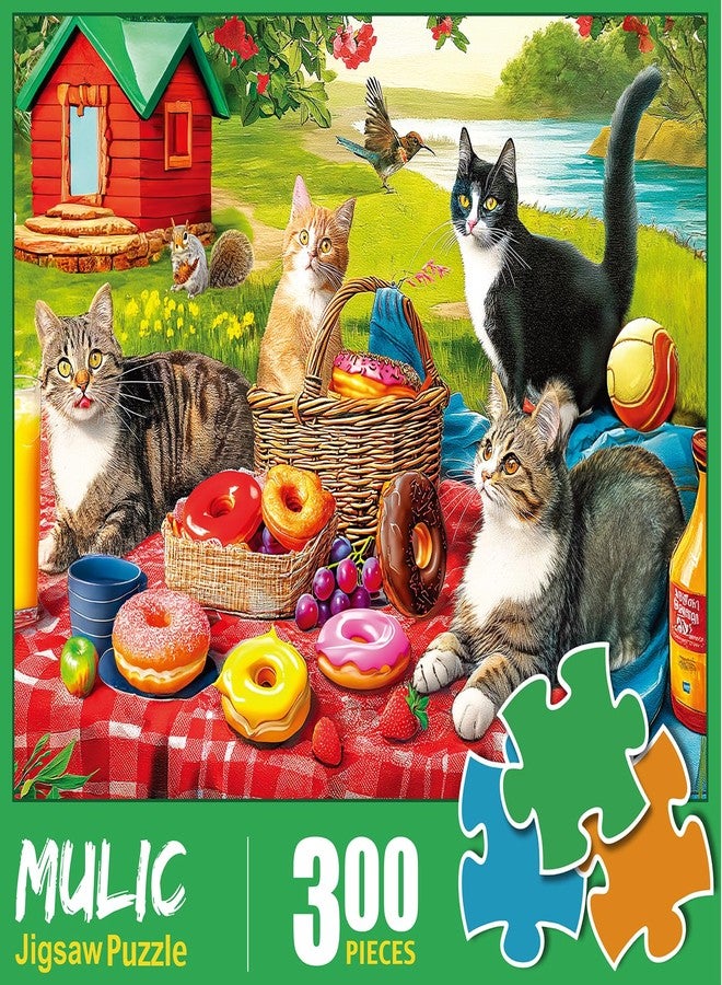 Mulic 300 Piece Puzzles for Adults - Jigsaw Puzzles for Kids Seniors - Picnic Kittens and Donut - Image 4