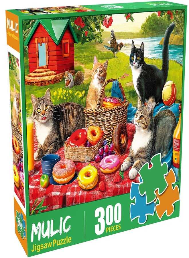 Mulic 300 Piece Puzzles for Adults - Jigsaw Puzzles for Kids Seniors - Picnic Kittens and Donut - Image 3