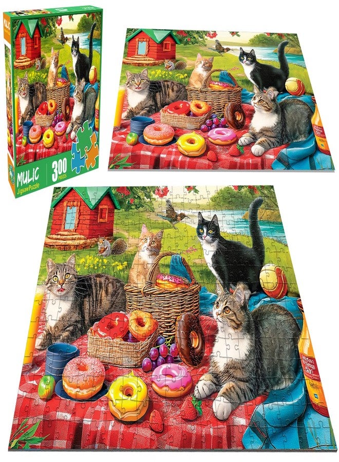 Mulic 300 Piece Puzzles for Adults - Jigsaw Puzzles for Kids Seniors - Picnic Kittens and Donut - Image 5