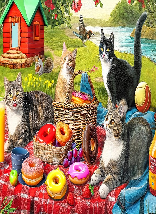 Mulic 300 Piece Puzzles for Adults - Jigsaw Puzzles for Kids Seniors - Picnic Kittens and Donut - Image 2