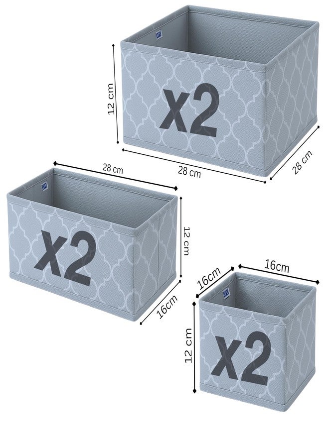 Skrill 6-Piece Foldable Cloth Storage Box Set | Cube Baskets, Bins & Dividers for Closet & Dresser Drawer Organization | Storage for Shirts, Pants, Underwear, Bras, Socks & More (Quatrefoil Grey) - Image 3