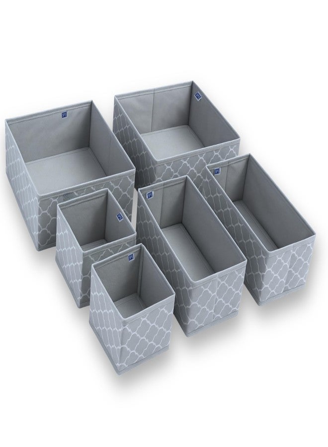 Skrill 6-Piece Foldable Cloth Storage Box Set | Cube Baskets, Bins & Dividers for Closet & Dresser Drawer Organization | Storage for Shirts, Pants, Underwear, Bras, Socks & More (Quatrefoil Grey) - Image 1