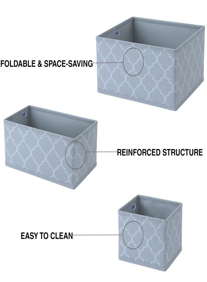 Skrill 6-Piece Foldable Cloth Storage Box Set | Cube Baskets, Bins & Dividers for Closet & Dresser Drawer Organization | Storage for Shirts, Pants, Underwear, Bras, Socks & More (Quatrefoil Grey) - Image 4