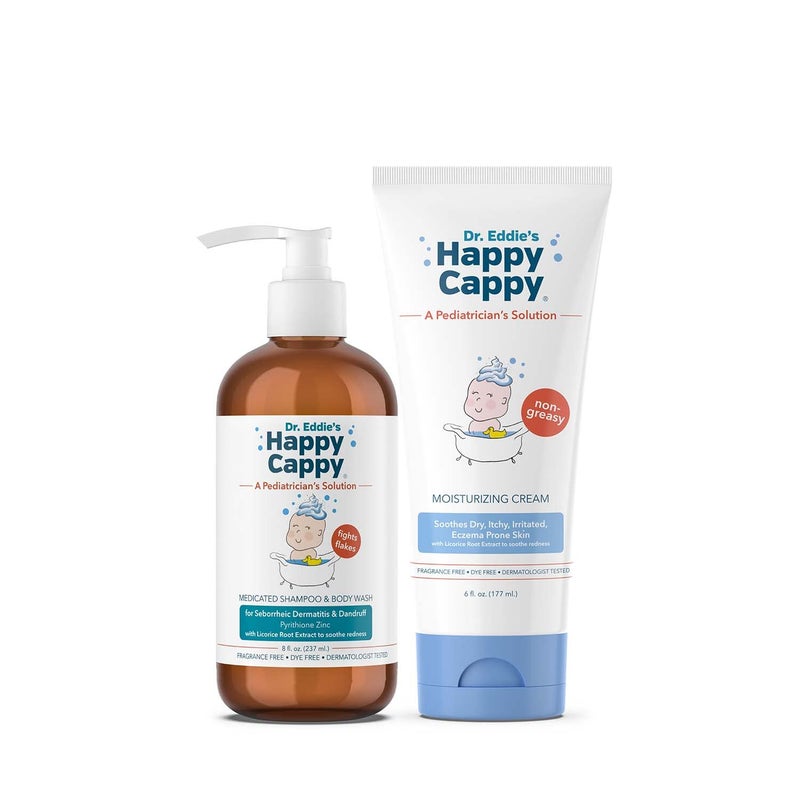 Happy Cappy Medicated Shampoo and Body Wash and Moisturizing Cream Bundle - Baby Dandruff Shampoo, Eczema Lotion for Kids, Helps Cradle Cap and Seborrheic Dermatitis, Reduces Redness, Fragrance-Free - Image 1