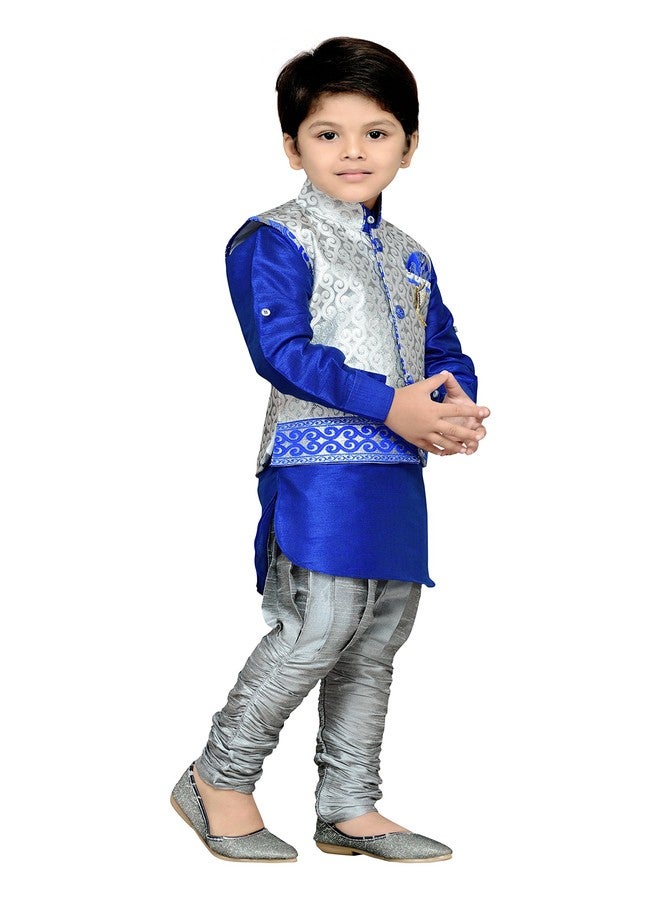 AJ DEZINES Kids Ethnic Wear Kurta Pyjama Waistcoat Set for Boys (636-GRAY-9) - Image 4