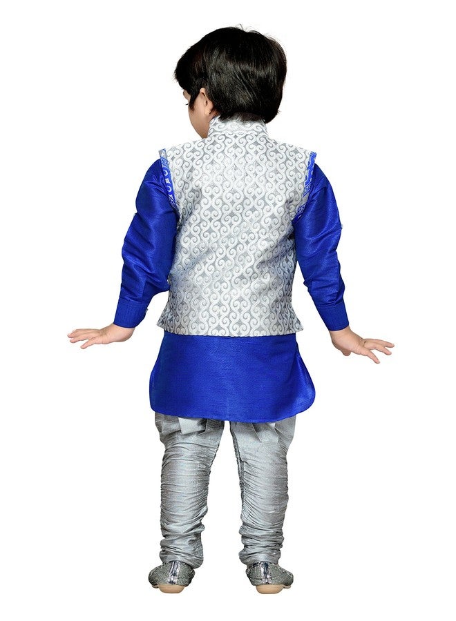 AJ DEZINES Kids Ethnic Wear Kurta Pyjama Waistcoat Set for Boys (636-GRAY-9) - Image 2
