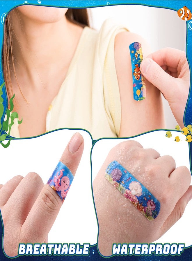 Weewooday 400 Pcs Kid Bandages Bulk Cute Cartoon Bandage Children's Adhesive Flexible Colorful Strip Waterproof Breathable PE Stickers Protection Care Cuts for Ocean Under Sea Party Girl Boy - Image 3