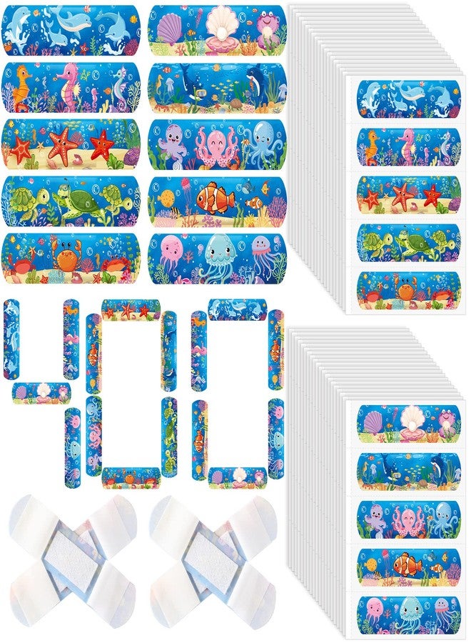 Weewooday 400 Pcs Kid Bandages Bulk Cute Cartoon Bandage Children's Adhesive Flexible Colorful Strip Waterproof Breathable PE Stickers Protection Care Cuts for Ocean Under Sea Party Girl Boy - Image 1