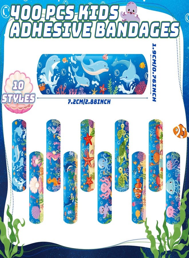 Weewooday 400 Pcs Kid Bandages Bulk Cute Cartoon Bandage Children's Adhesive Flexible Colorful Strip Waterproof Breathable PE Stickers Protection Care Cuts for Ocean Under Sea Party Girl Boy - Image 2
