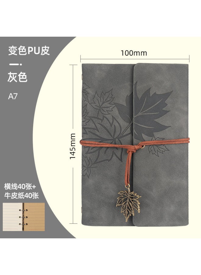 Boyi Retro Travel Pu Hand Ledger Soft Leather Loose-leaf Notebook A6a7 Portable Notebook Maple Leaf Diary - Image 1
