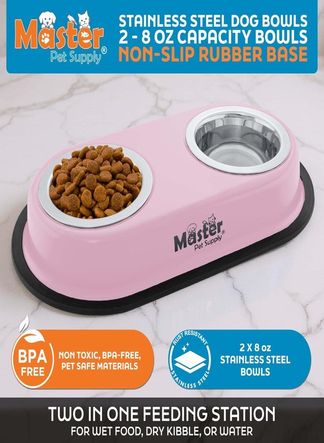 Master Pet Supply Double Dog Bowls Set with Elevated Base and 2 (8 oz) Stainless Steel Removable Dishes (Rose Quartz) - Double Cat Food Water Bowl, Dog Puppy Food Bowl Set, Rust Resistant - Image 2
