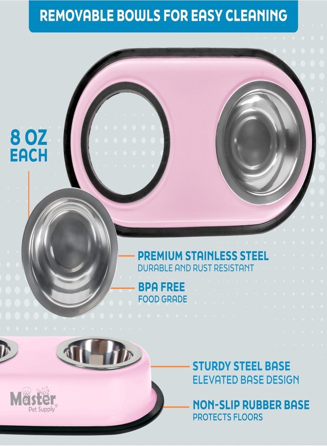 Master Pet Supply Double Dog Bowls Set with Elevated Base and 2 (8 oz) Stainless Steel Removable Dishes (Rose Quartz) - Double Cat Food Water Bowl, Dog Puppy Food Bowl Set, Rust Resistant - Image 3