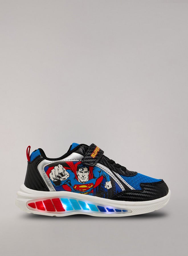 SUPERMAN Printed Light-Up Sneakers with Hook and Loop Closure - Image 4