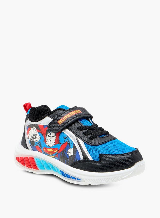 SUPERMAN Printed Light-Up Sneakers with Hook and Loop Closure - Image 2